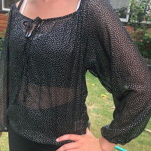 Sheer Black Blouse with Silver Polka Dots!